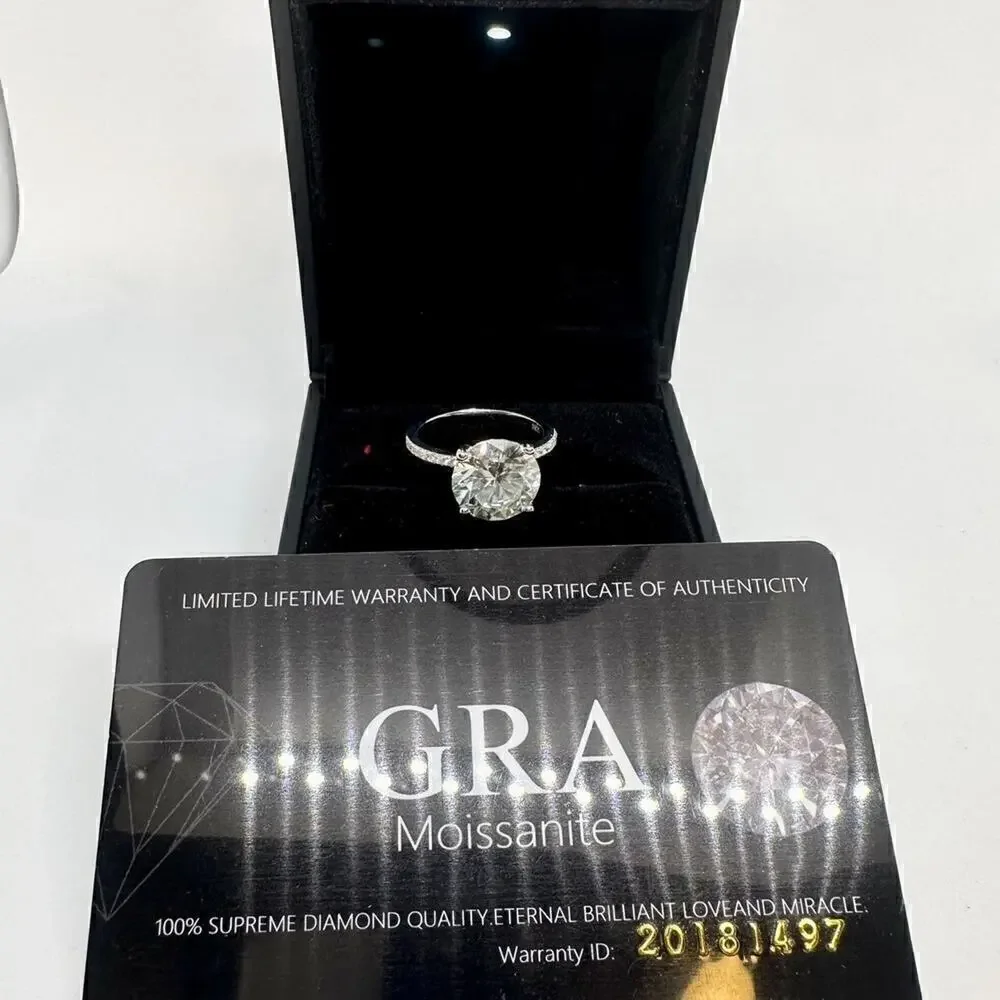 Moissanite Diamond Ring 3 Ct Engagement Wedding Ring Round Cut Solitaire GRA